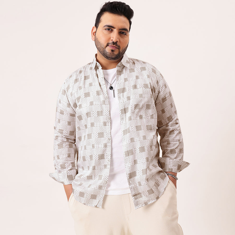 White Grey Printed Plus Size Shirt