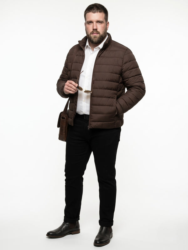 Full Sleeves Puffer Jacket in Brown