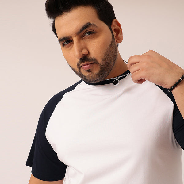 White Navy Raglan T-shirt in Navy White