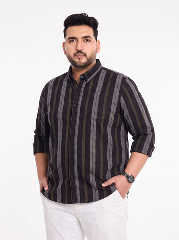 Plus Size Stripe full sleeve cotton shirt