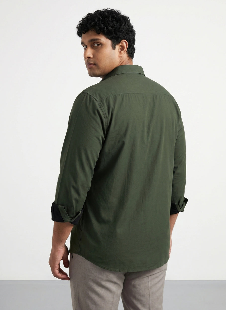 Contrast Collar Plus Size Men Shirt