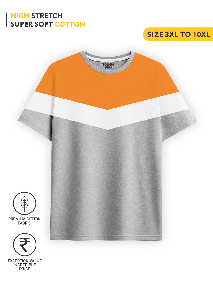 Orange white Grey colourblock Plus Size T-shirt