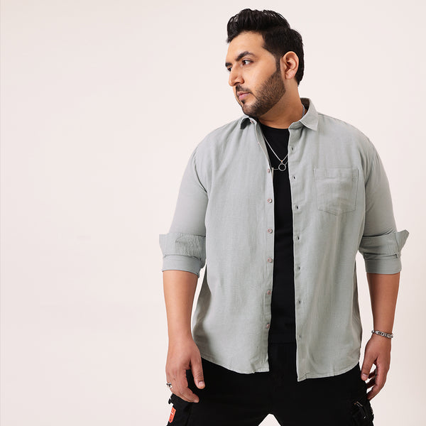 Grey Solid Cotton Shirt in -