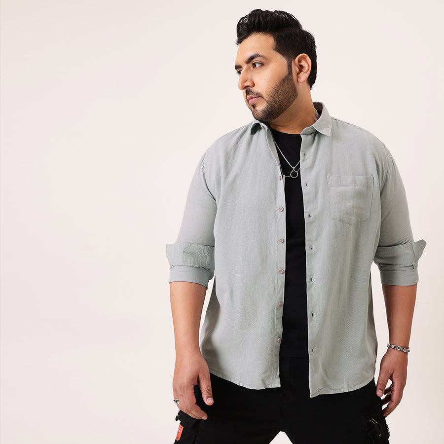 Grey Solid Cotton Plus Size Shirt