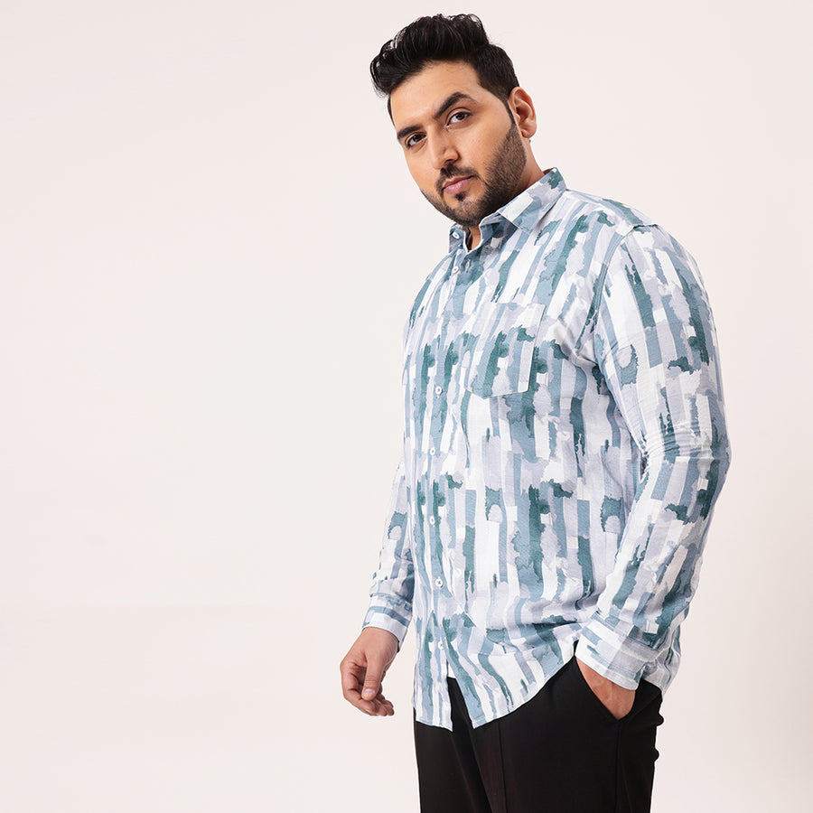 Blue Block Color Cotton Lee Shirt