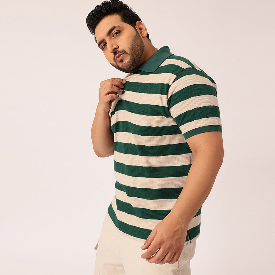 Green ButterCream Waffle Knitted Polo T-shirt