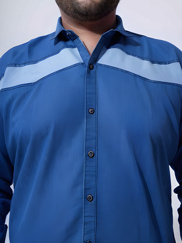 Vintage Colour Block Denim Cotton Shirt in Dark Blue