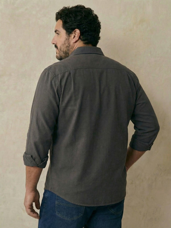 Double Pocket Poplin Solid Shirt in Dark Grey