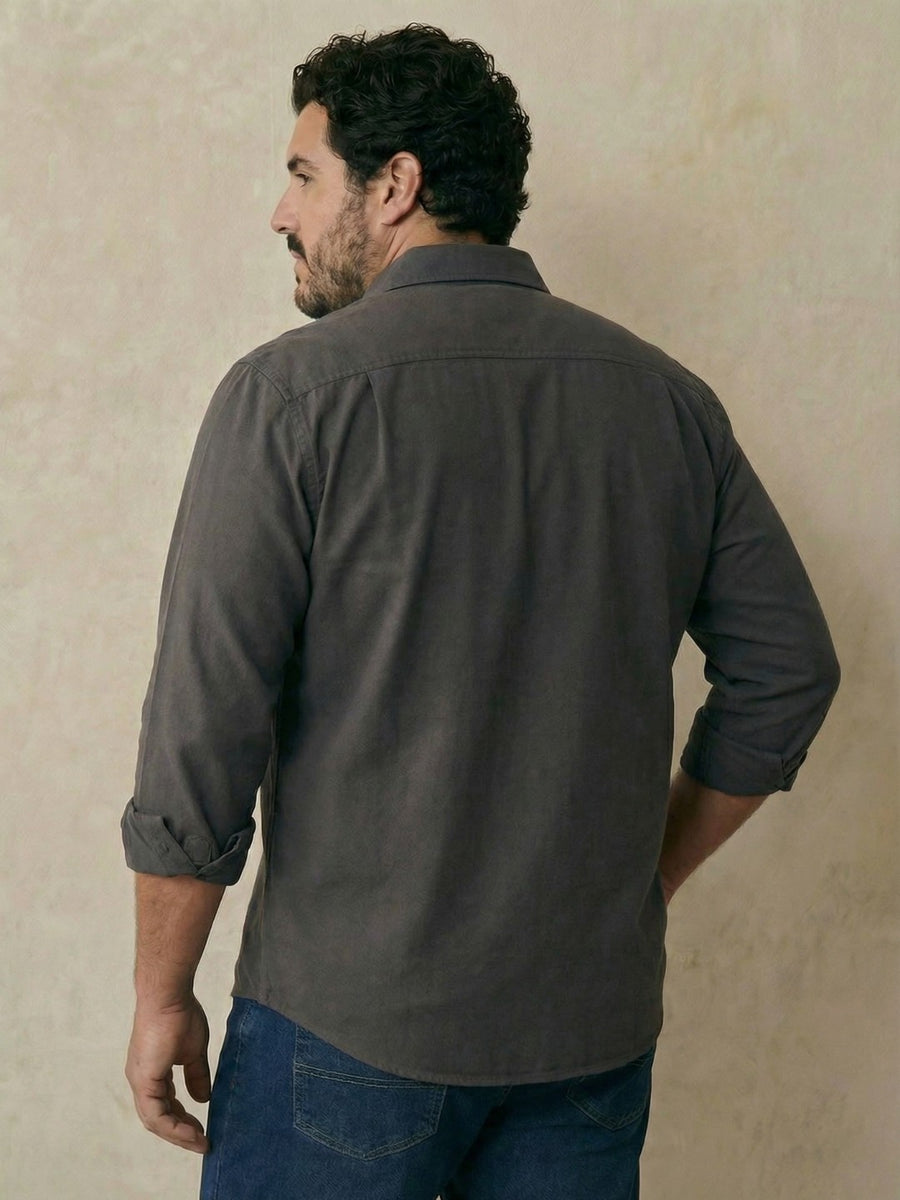 Double Pocket Poplin Solid Plus Size Shirt
