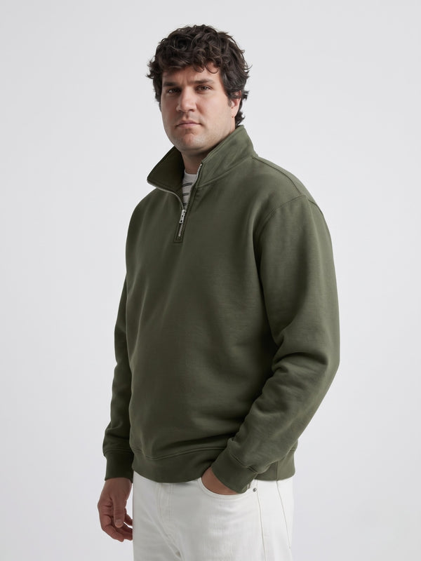 Premium Quarter-Zip Sweatshirt in Olive Green