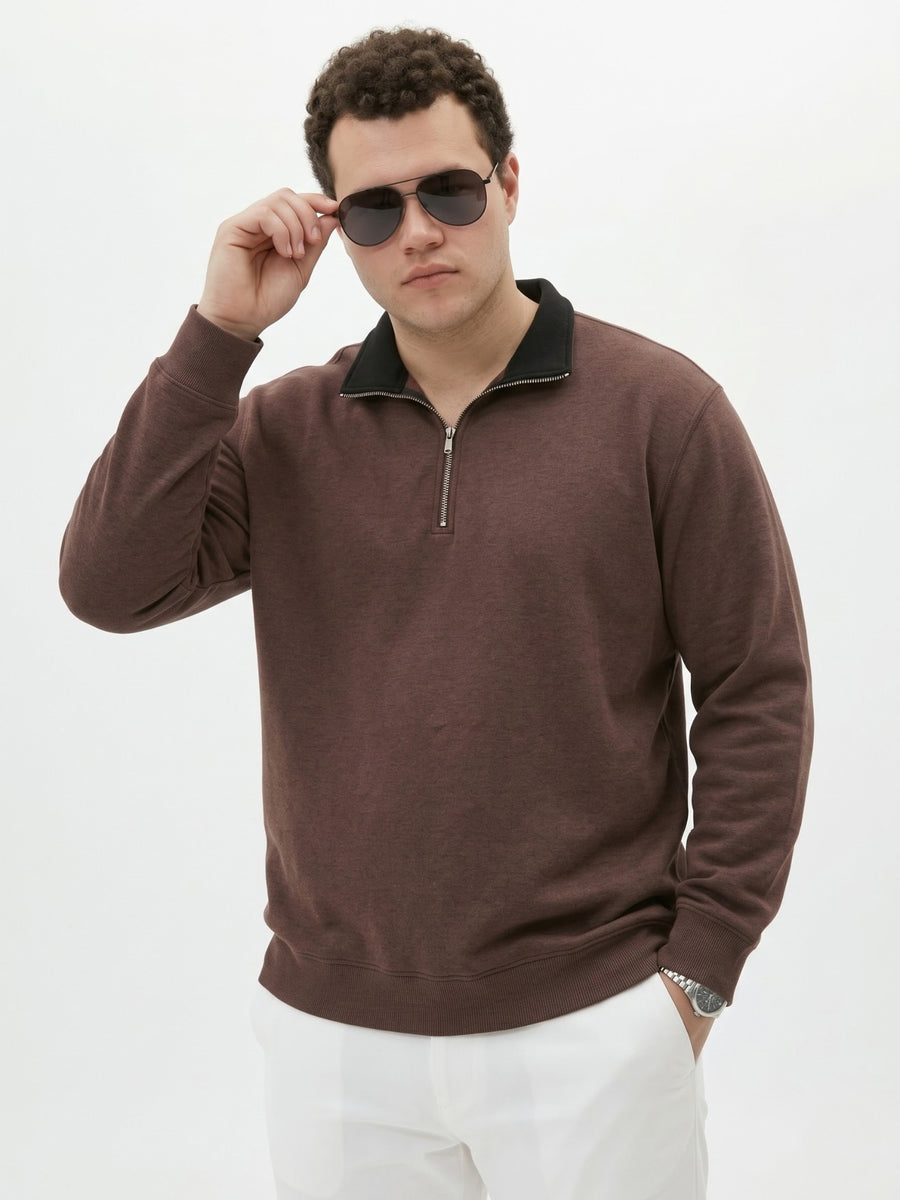 Contrast Collar Quarter Zip Plus Size Sweatshirt