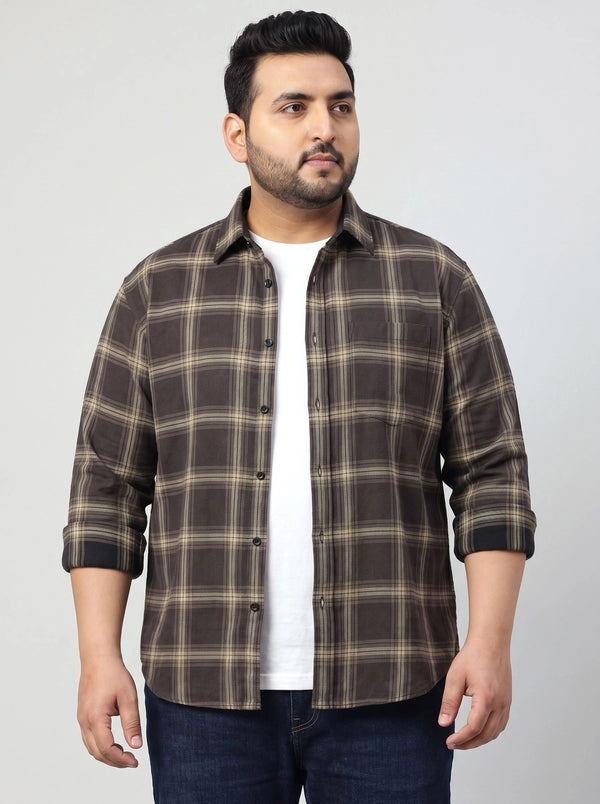 Checked Full Sleeve Cotton Shirt in Coffee