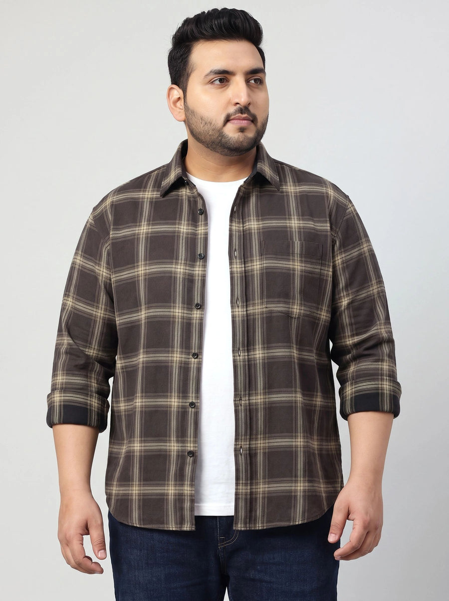 Plus Size Checked Full Sleeve Cotton Shirt