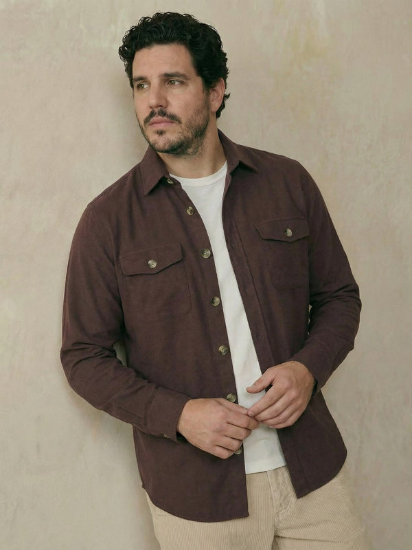 Double Pocket Poplin Solid Shirt in Brown