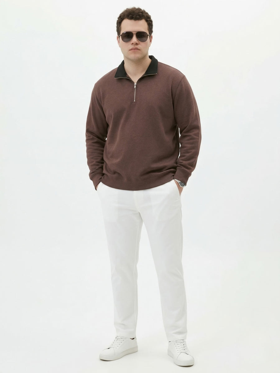 Contrast Collar Quarter Zip Plus Size Sweatshirt