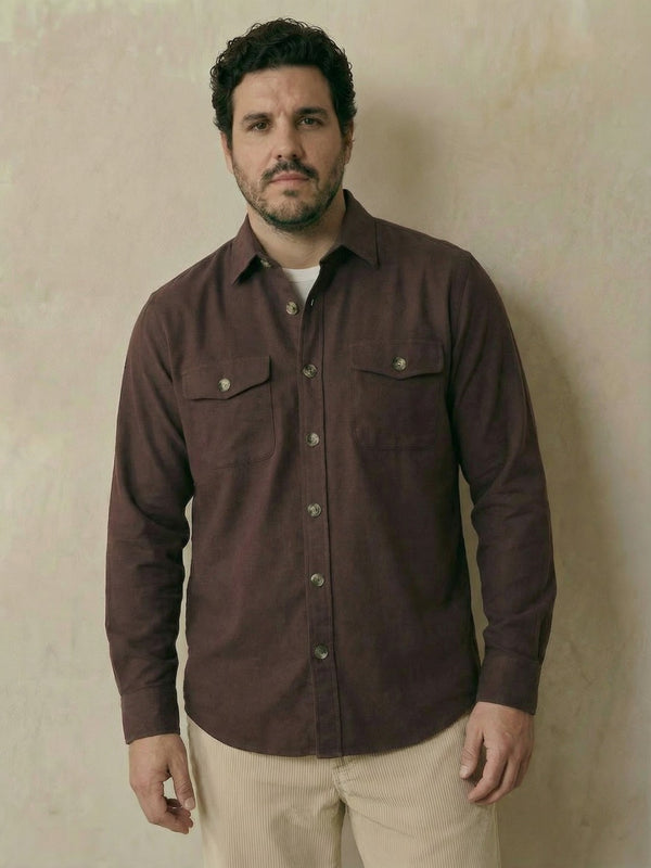 Double Pocket Poplin Solid Shirt in Brown