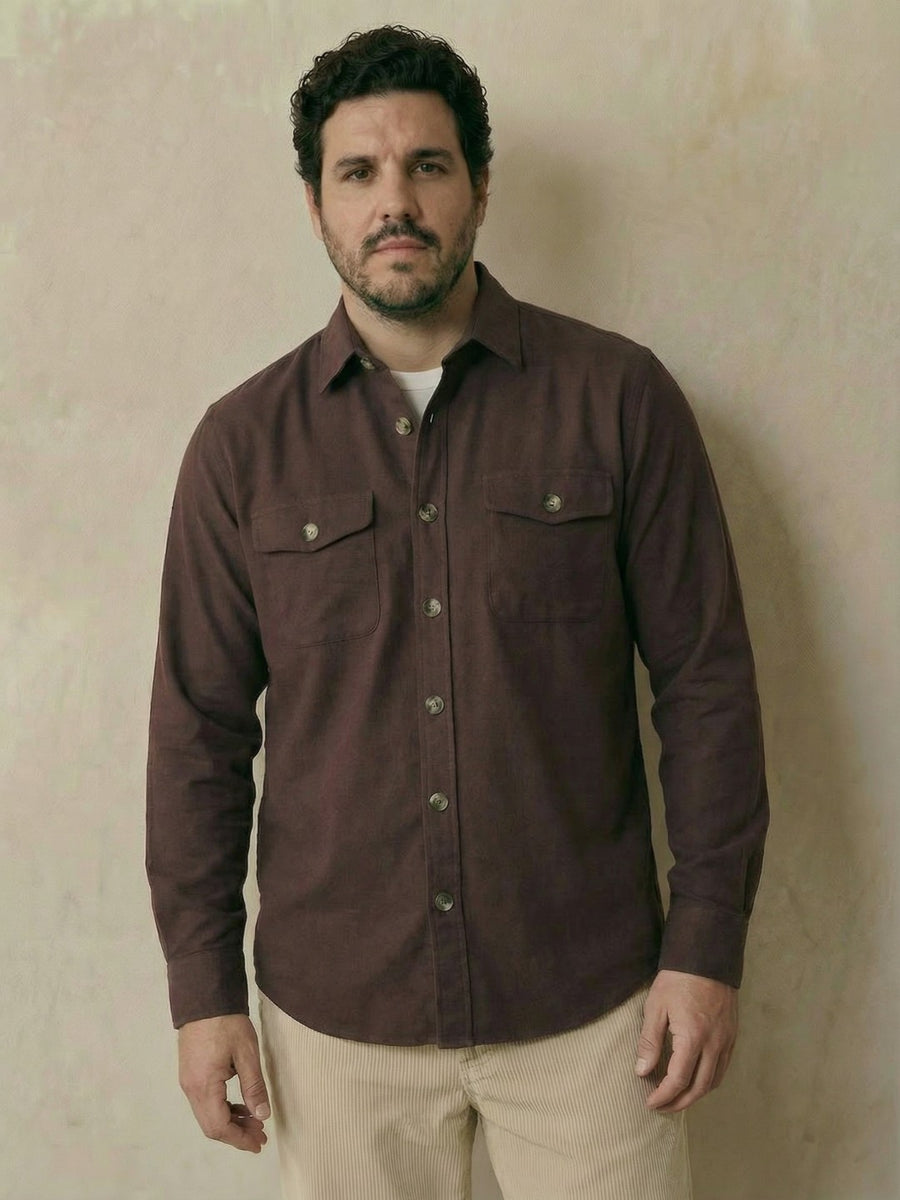 Double Pocket Poplin Solid Plus Size Shirt