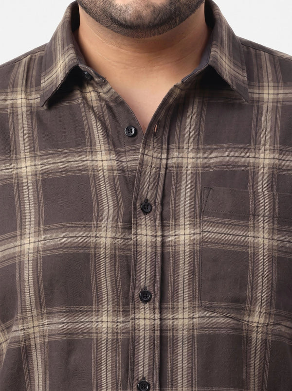 Checked Full Sleeve Cotton Shirt in Coffee