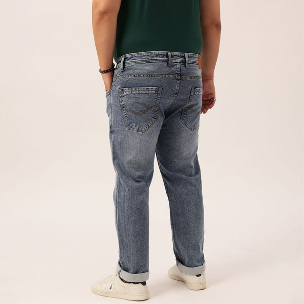 Men Heavy Fade Blue Comfort Fit Jeans in -