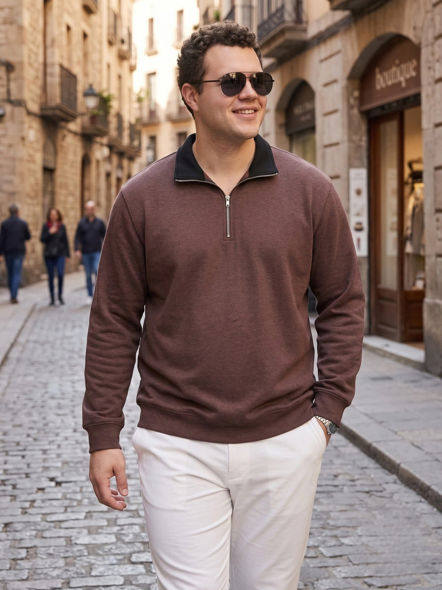 Contrast Collar Quarter Zip Plus Size Sweatshirt