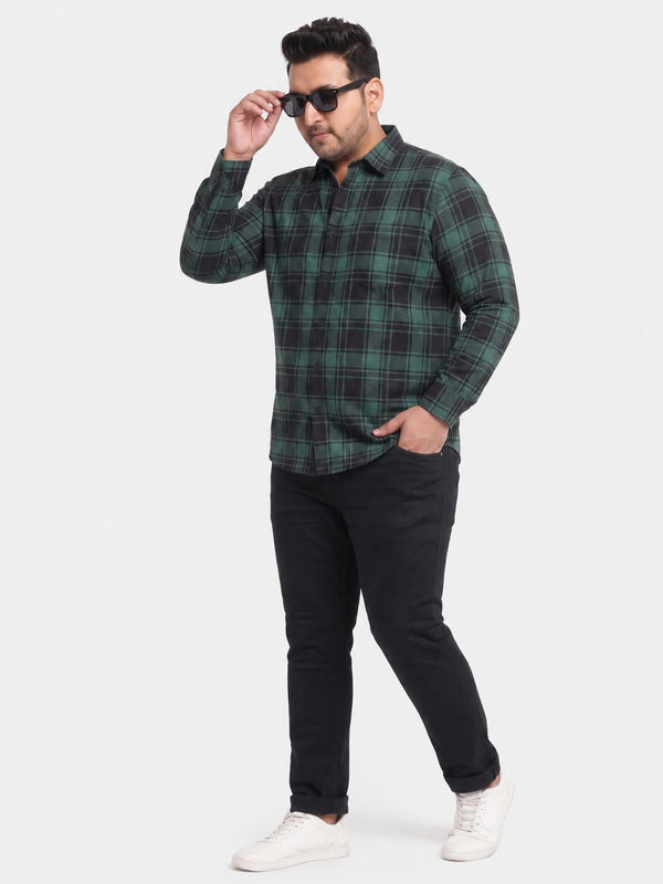 Tartan Checked Full Sleeve Cotton Shirt in Green Black