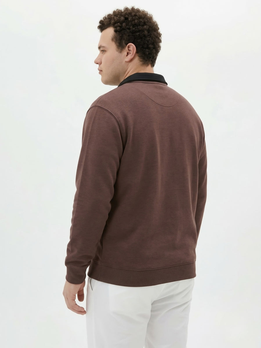 Contrast Collar Quarter Zip Plus Size Sweatshirt