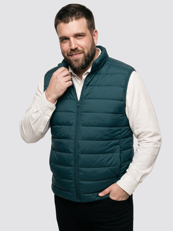 Half Sleeve Puffer Jacket in Teal Blue