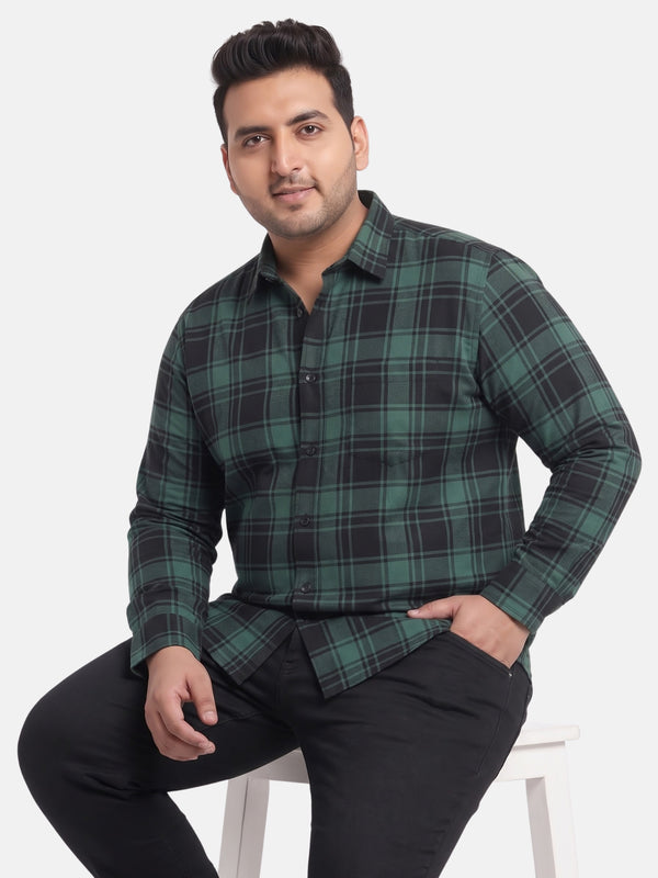Tartan Checked Full Sleeve Cotton Shirt in Green Black