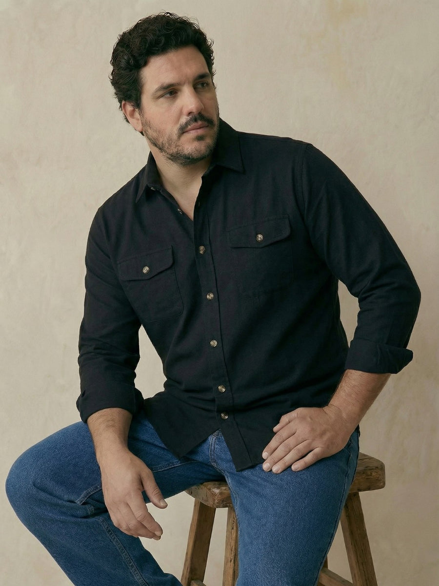 Double Pocket Poplin Solid Plus Size Shirt
