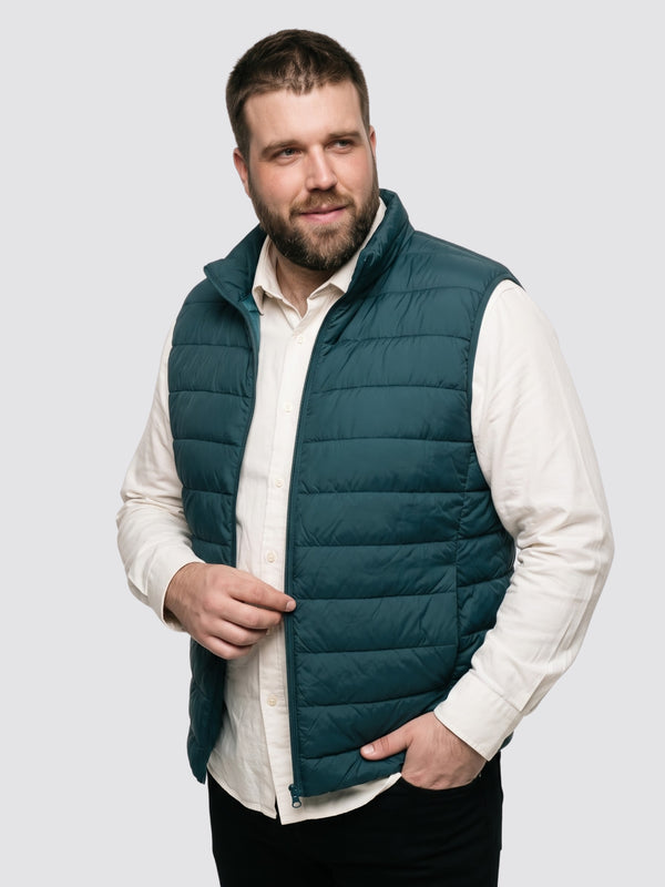 Half Sleeve Puffer Jacket in Teal Blue