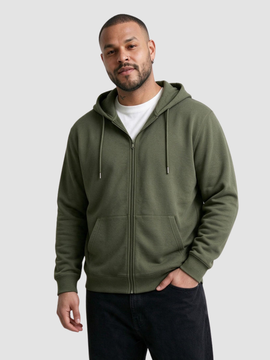 Solid Zipper Hoodie Plus Size