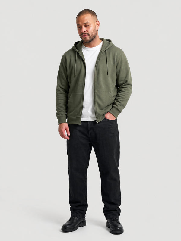 Solid Zipper Hoodie in Olive Green