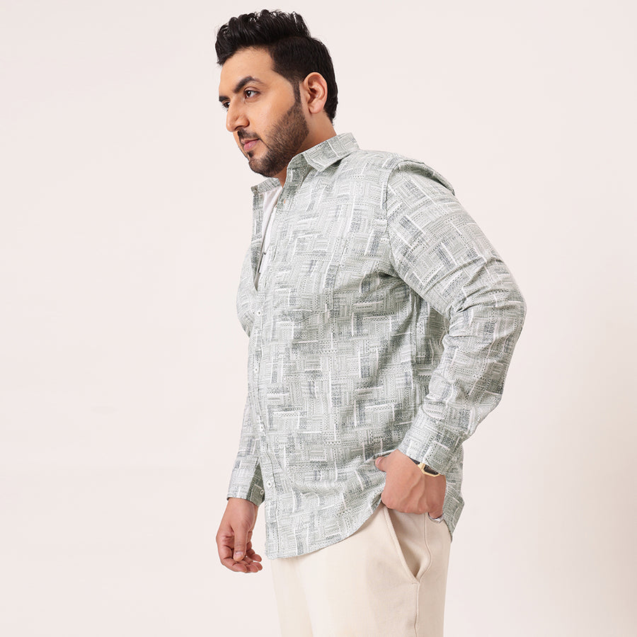 White Green Printed Plus Size Shirt
