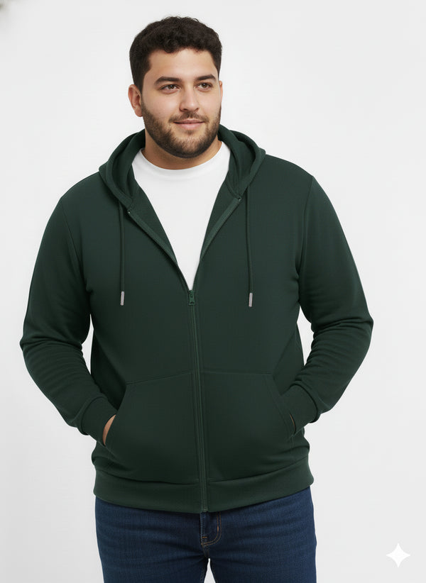 Solid Zipper Hoodie in Forest Green