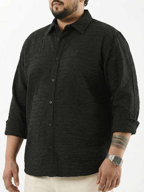 Textured Full Sleeve Men Shirt in Black