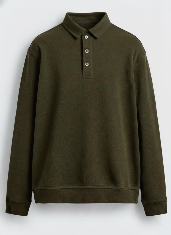 Wave Knit  Full Sleeve Textured  Plus Size Polo