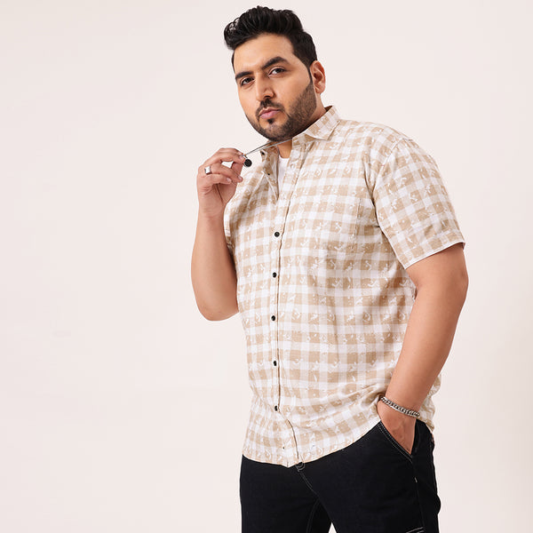 Light Brown Digital Print Cotton Shirt in -