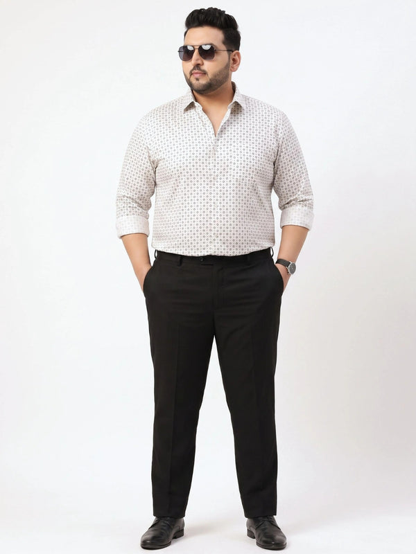 Formal Geometric Printed Shirt in Off White