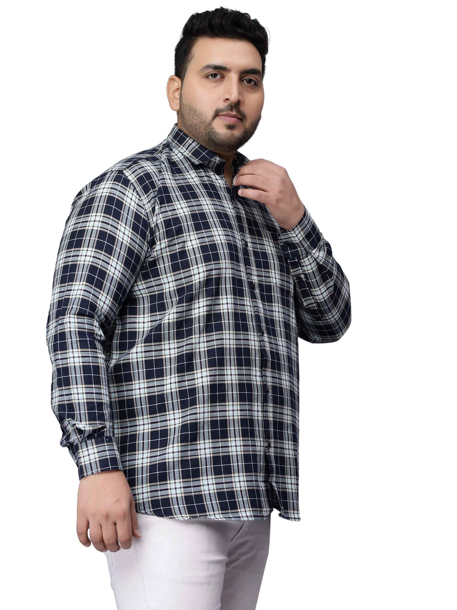 Navy Blue Checkered Plus Size Shirt