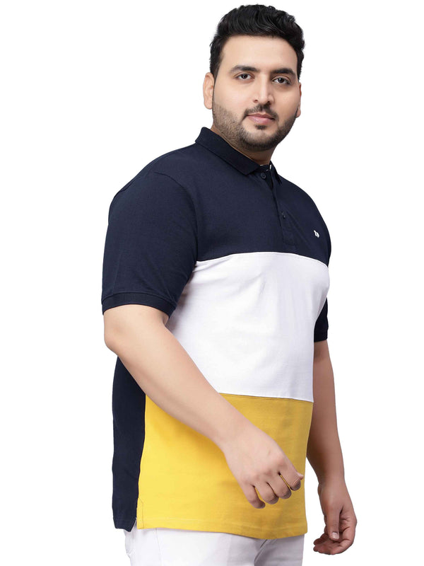 Yellow Triple Striped Polo T-shirt-3XL in -