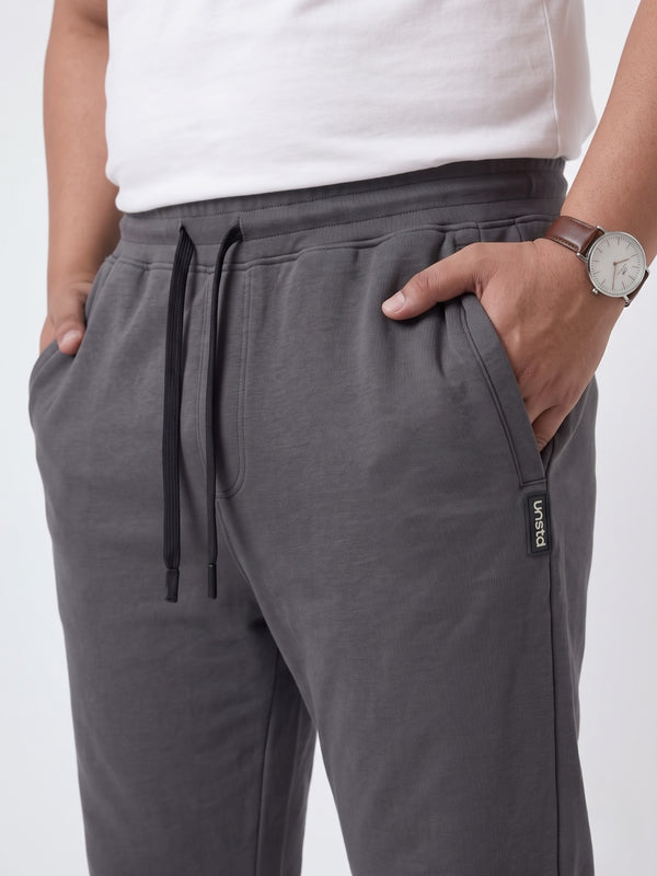 French Terry Mid-Rise Joggers with Zip Pocket in Dark Grey