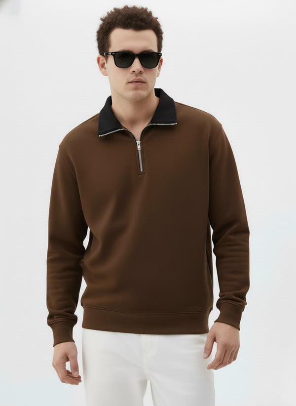 Contrast Collar Quarter Zip Plus Size Sweatshirt