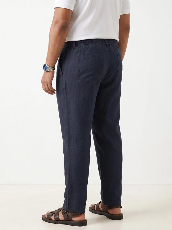 Men Pull On Drawstring Trousers in Navy Blue