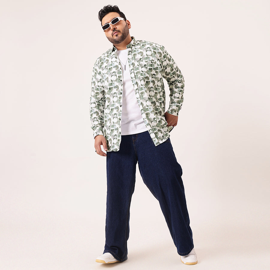 Green Abstract Geometric Digital Print Textured Shirt