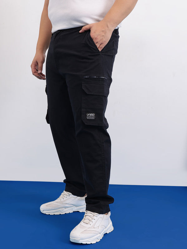 6 Pocket Zipper Cotton Stretch Cargo in Black