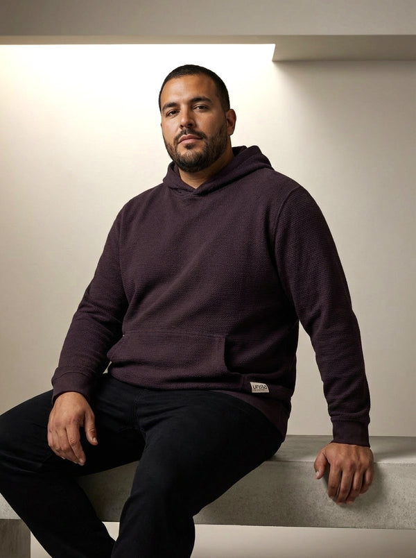 Premium Knitted Textured Hoodie in Burgundy