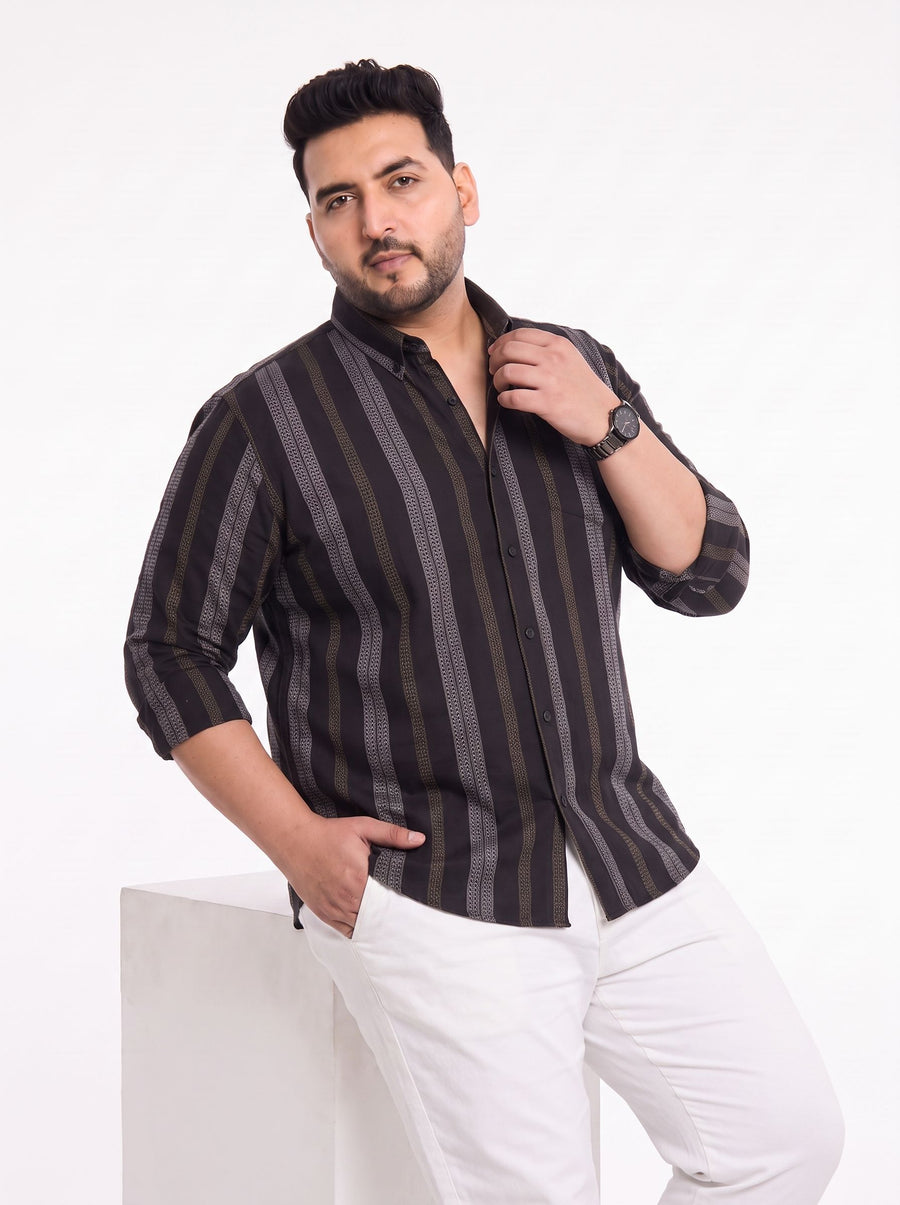 Plus Size Stripe full sleeve cotton shirt
