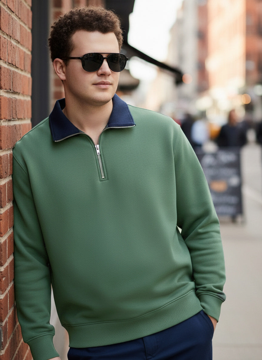 Contrast Collar Quarter Zip Plus Size Sweatshirt