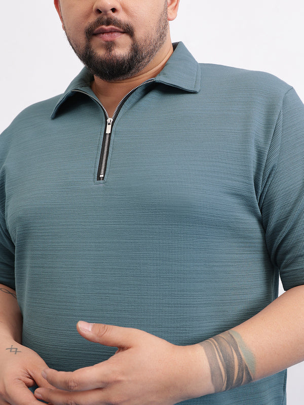 Moon Crush texture polo in Denim Blue