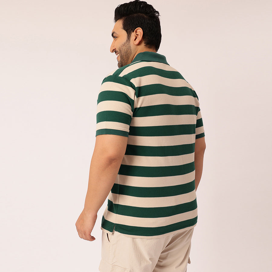 Green ButterCream Waffle Knitted Polo T-shirt